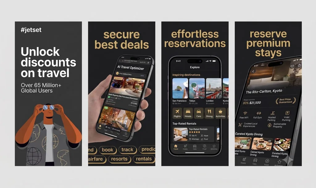 App Store screenshot set designed with AppStyle AI for a travel app